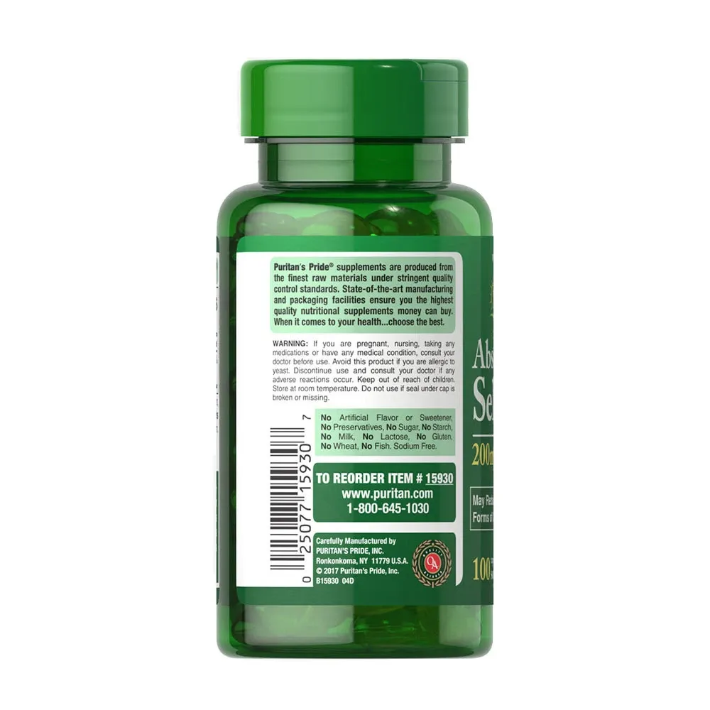 Puritan's Pride Absorbable Selenium 200 mcg (100 Softgels) – Bild 5