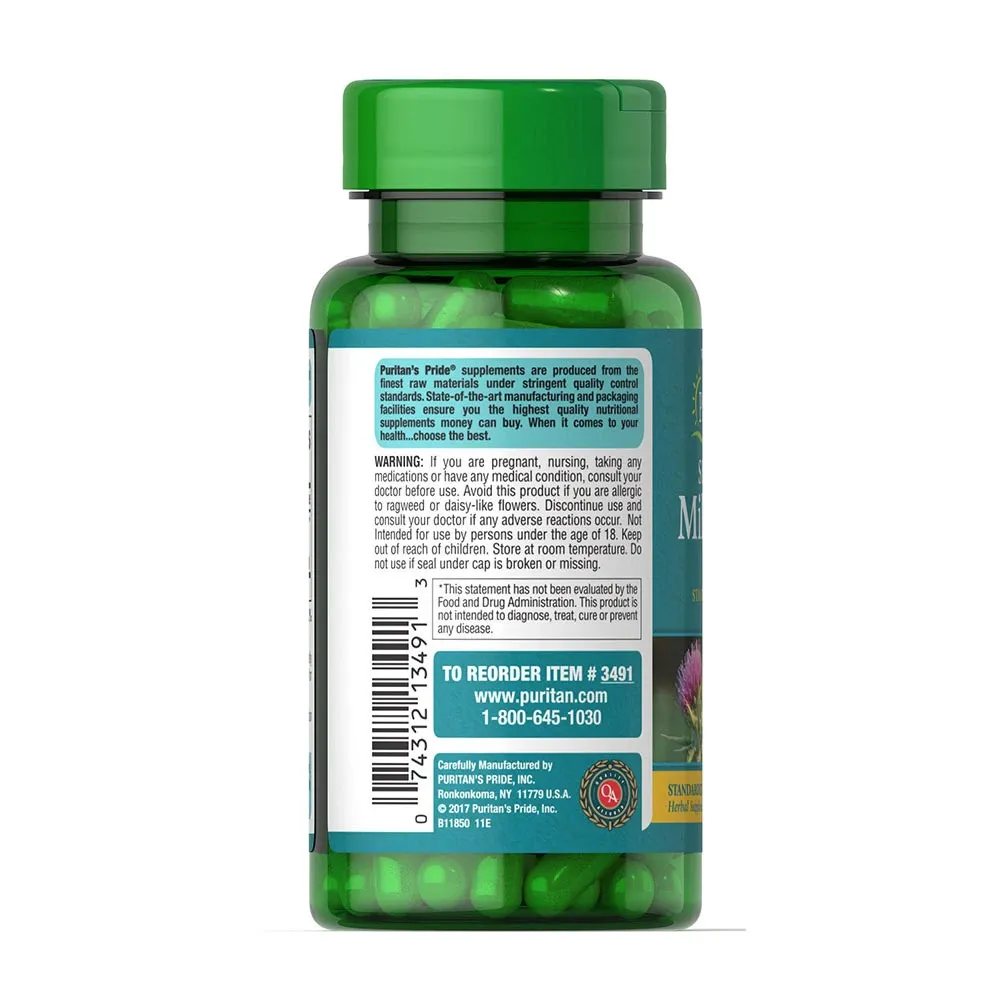 Puritan's Pride Milk Thistle Standardized 175 mg (Silymarin) (100 Capsules) – Bild 7
