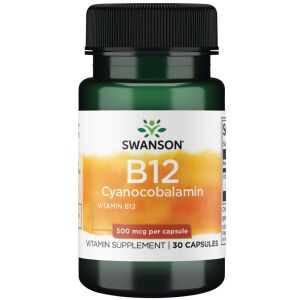 Swanson Vitamin B12 Cyanocobalamin 500 mcg, 30 Kapseln – Viking Supplements
