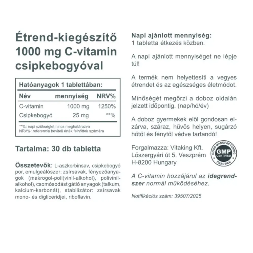 Vitaking C-1000 mg with 25 mg Rosehip (30 Tablets) – Bild 2