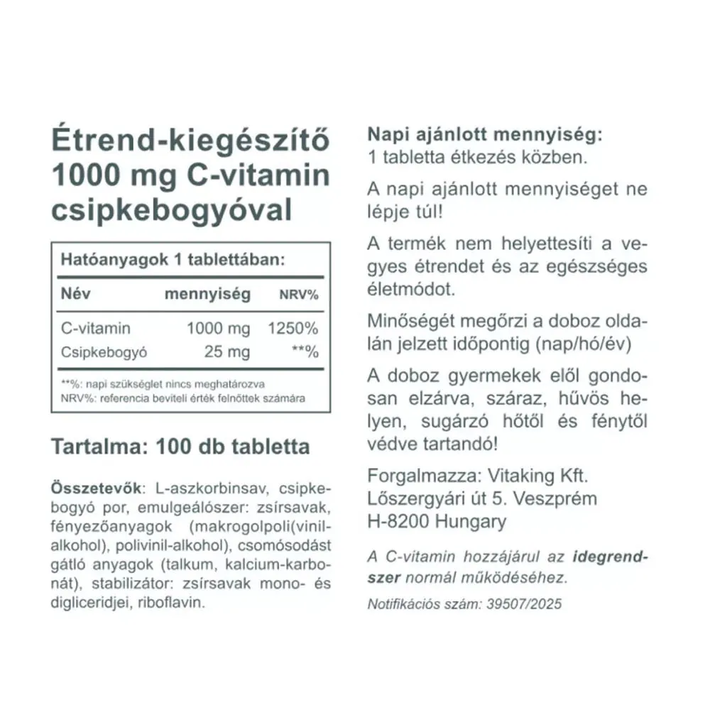 Vitaking C-1000 mg with Rosehip 25mg (100 Tablets) – Bild 2